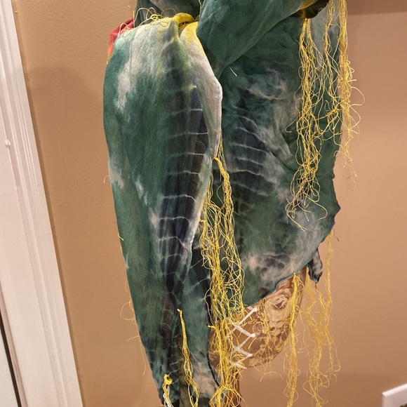 Elizabeth Gillett Riley Cotton Multi Colored Scarf with Yellow Tassels - Picture 3 of 13